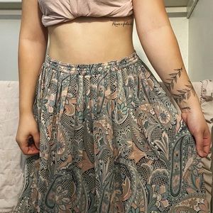 Vintage floral long boho paisley hippie skirt large - XL